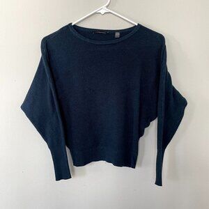 Tahari cropped turquoise green sweater crewneck batwing sleeve women size XS